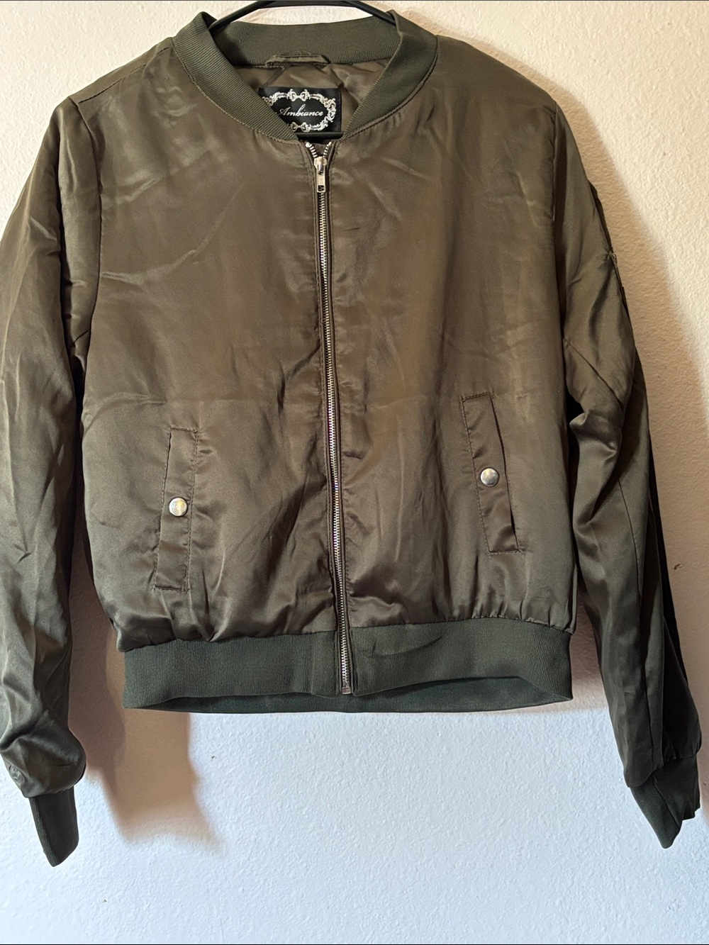 Woman’s Olive Green Bomber Jacket, Size S